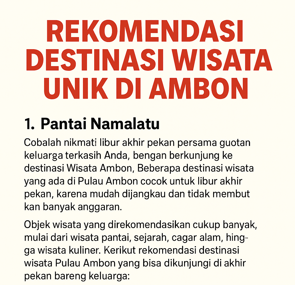Rekomendasi Destinasi Wisata Unik di Ambon yang Wajib Dikunjungi